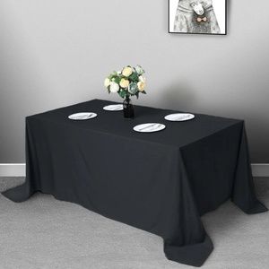 Qty 3- 90"x132" Black Seamless Polyester Rectangular Tablecloth